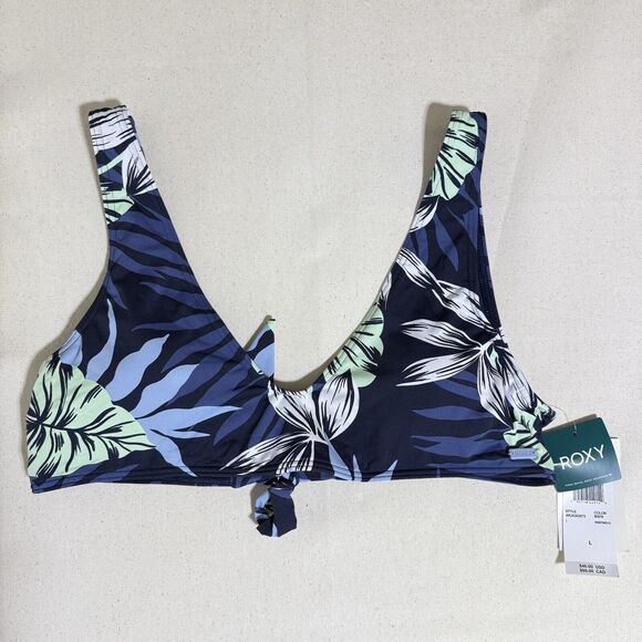 ROXY Junior Size Large Beach Classics Bikini Swimsuit Bralette Blue Tropical - Picture 1 of 8